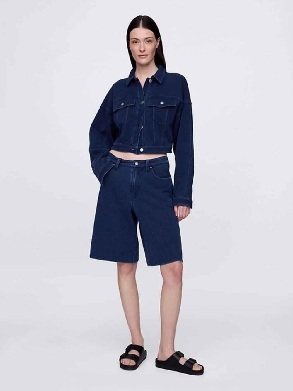 Women's Gap French Terry Icon Denim Crop Jacket and Shorts Set